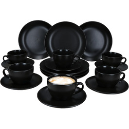 MamboCat Panther - 18-ти частинний кавовий сервіс, чорний матовий фарфор, на 6 осіб, 160 мл, 6 чашок, 6 підставок, 6 тарілок