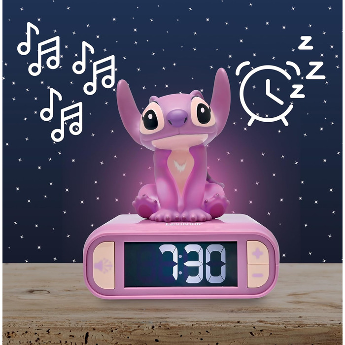 Дитячий ліхтарик-годинник Disney Stitch Angel RL800D1, рожевий - будильник з мелодіями та підсвічуванням LCD