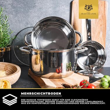 Набір каструль з нержавіючої сталі 3 шт. для всіх типів плит - каструлі з мірною шкалою, з кришкою з термостійкого скла