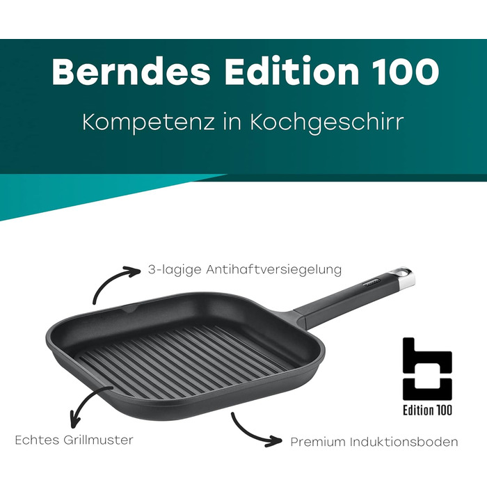Сковорода Bernde 28 см, випуск 100 - Сковорода-гриль для індукції і всіх типів плит, з антипригарним покриттям. литий алюміній, 100 не містить ПФОК