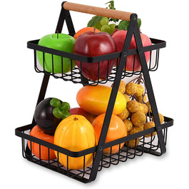 Поверхова кошик для фруктів iophi, знімна двоярусна кошик для фруктів 2-поверхова сучасна ваза для фруктів на кухні, практичні металеві кошики для фруктів для хліба, овочів, закусок, кутова полиця для зберігання на кухні чорний, 2-