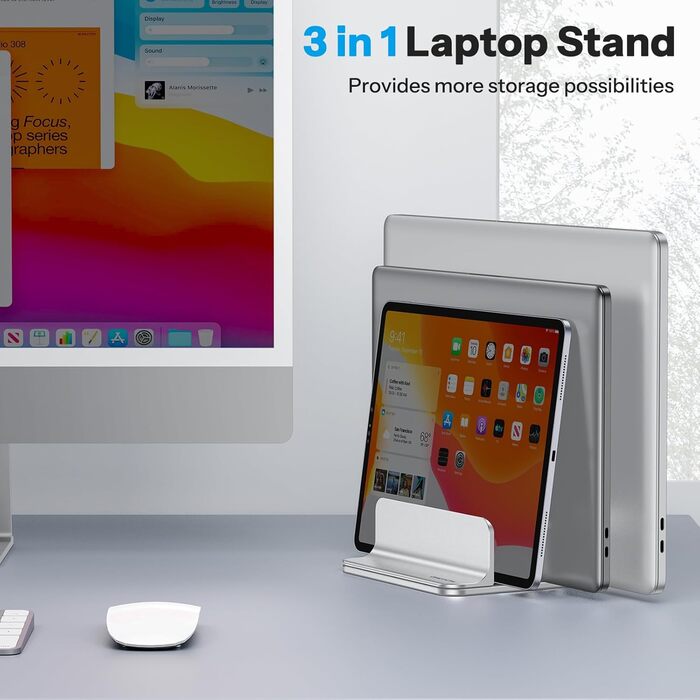 Підставка для ноутбука OMOTON 3 в 1, алюміній, регульована, до 17.3 дюйма, сумісна з MacBook, Android, срібна