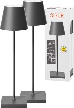 LED акумуляторна лампа SIGOR Nuindie 2.0 (2 шт.) - диммування, IP54, 38 см, USB-C, 12 год, графітовий колір