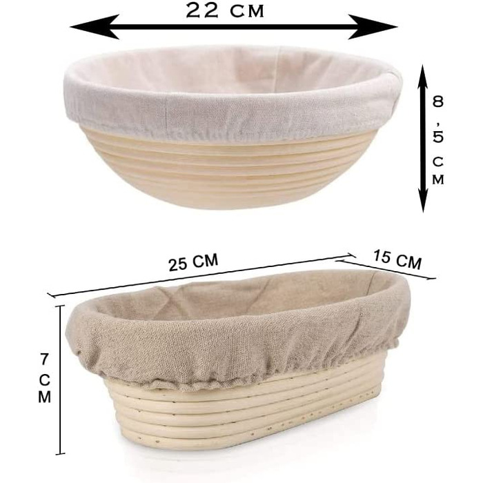 Набір для випікання хліба Yaani: гільзи для бродіння (2 шт.), щітка для тіста, ніж для хліба, 22 см та 25 см