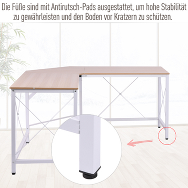 Кутовий стіл HOMCOM L-Desk 150x150x76см Кутовий стіл з МДФ в натуральному кольорі для домашнього офісу та навчання