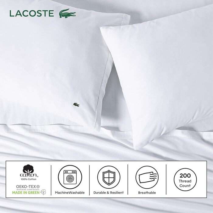 Комплект постільної білизни Lacoste, 100 бавовна, перкаль, однотонний, двоспальне ліжко (світло-сірий, повний)