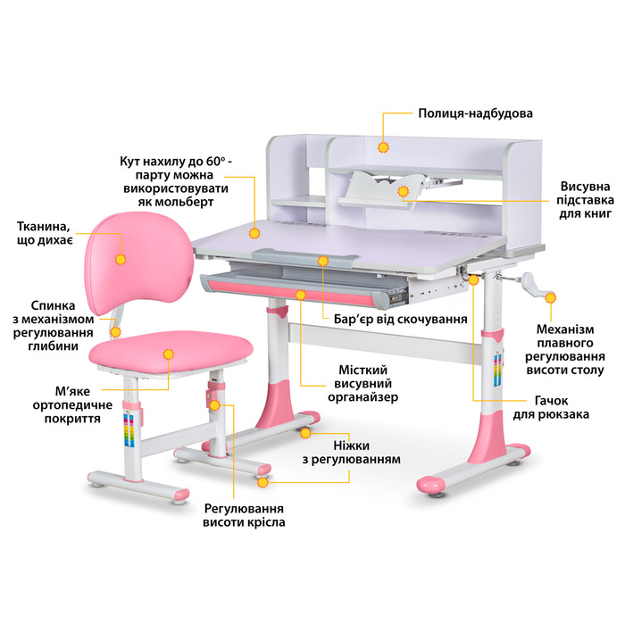 Комплект меблів Evo-kids (стіл+стілець+полиця) BD-21 PN