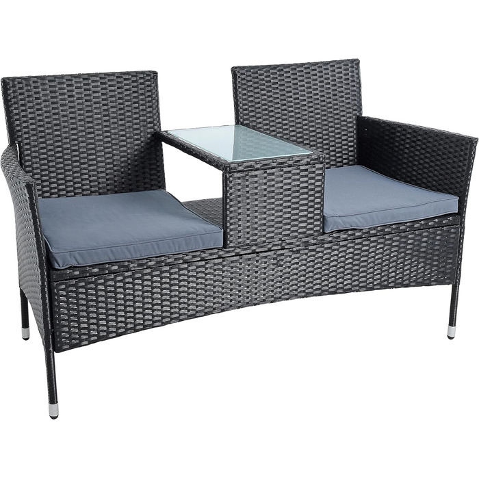 Садові меблі ESTEXO з ротангу (поліротанг) для двох осіб: лавка, комплект для відпочинку на балкон/терасу, чорний колір