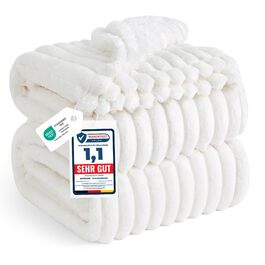 BEDSURE Плед великий 220x240 см - теплий, м'який, для дивана та декору інтер'єру, вовняний, флісовий, білий