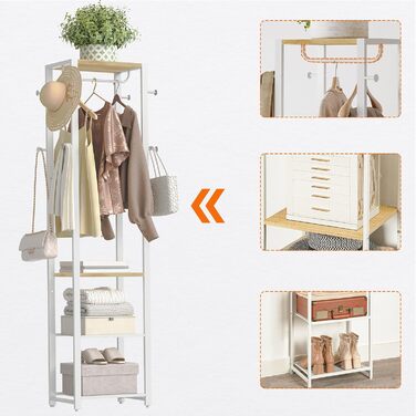 HOOBRO Лежак для одягу з полицями для взуття, білий та дерев'яний, EWN04YM01