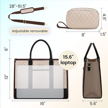 Сумка для ноутбука LOVEVOOK для жінок, водонепроникна, велика, шкіряна, для роботи, навчання, офісу, університету (15,6 дюймів, хакі+чорний)