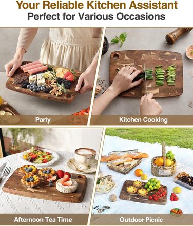 Дерев'яний обробний стіл XINZUO Hirnholz (35x25x2.6 см) з антиковзкими ніжками та ручкою, з канавкою для соку, для кухні