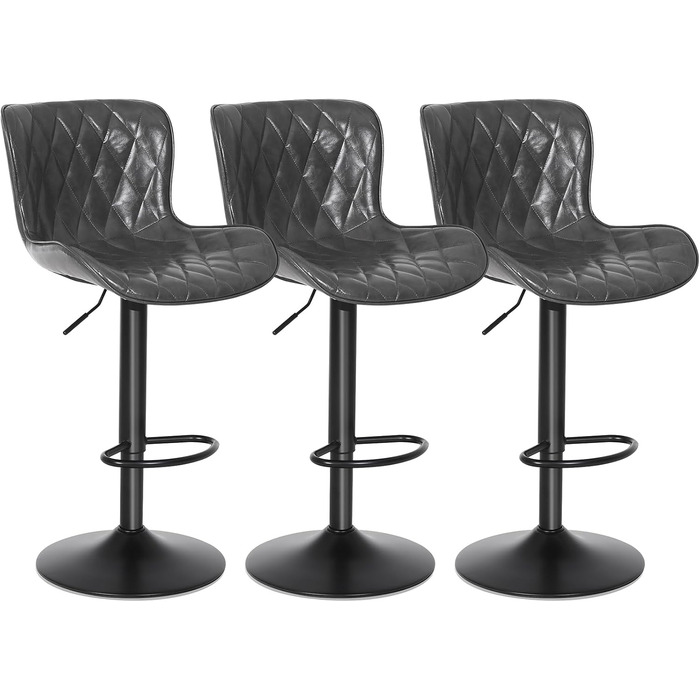 Барні стільці Youhauchair 3 шт., шкіряні, регульовані по висоті, з підніжкою та спинкою, сірі
