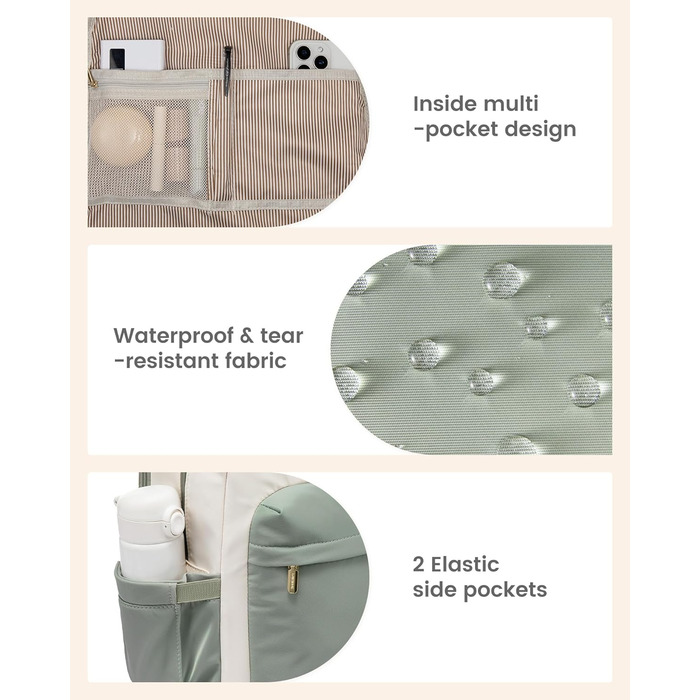 LOVEVOOK Рюкзак для жінок, 15.6 дюймів, рюкзак для школи, дівиччий рюкзак з відділенням для ноутбука, водонепроникний, для подорожей, роботи, навчання, рюкзак для університету, офісу, відпочинку, 15.6 дюймів, 1 світло-зелено-бежевий