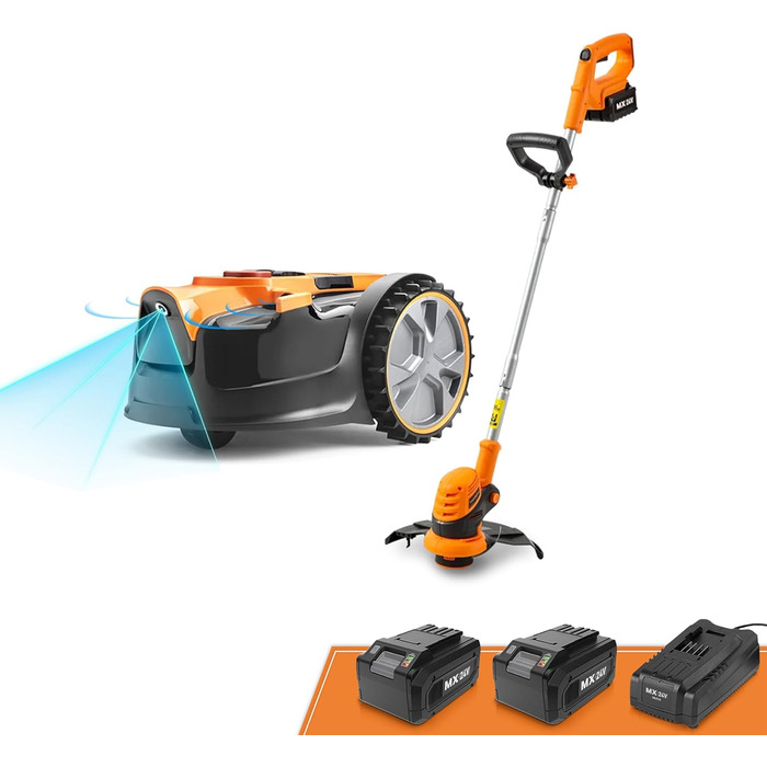 Робот-газонокосарка LawnMaster OcuMow 24V MAX з оптичною навігацією, автоматичним обходом перешкод і точним підрізанням, комплект з 10-дюймовим тримером для трави