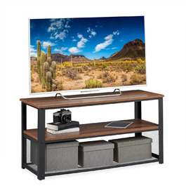 Лавка під телевізор Relaxdays, 3 полиці, метал, під дерево, для вітальні, індустріальний, журнальний столик, ВхШхГ 5100x40 см, коричневий