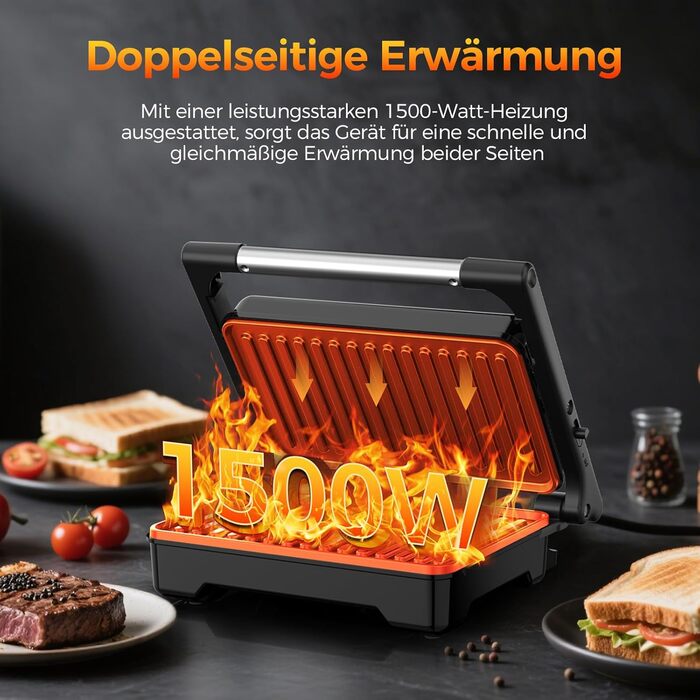 Sandwichmaker YASHE 1500W з антипригарним покриттям XXL, автоматичне регулювання температури, для 2 тостів