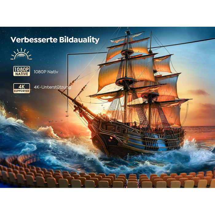 YABER V12 проєктор 4K: Full HD, WiFi6, Bluetooth 5.2, автофокус, 20W Dolby, для дому та на відкритому повітрі