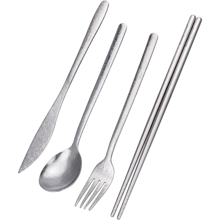 Набір столових приладів iBasingo Camping Titan: ложка, виделка, ніж, палочки для їжі. Металевий посуд для кемпінгу та подорожей. Ti1056T/Ti1056t