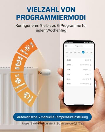 Розумний термостат для радіатора DEWENWILS WiFi, програмований, з керуванням через додаток, сумісний з Alexa та Google Assistant, енергозберігаючий, 1 шт.