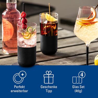 Набір склянок Villeroy & Boch Manufacture Rock: 4 шт, 300 мл, матовий чорний, ручне розписування, для коктейлів, лонгдрінків, мохіто, кайпіріньї, кришталеве скло