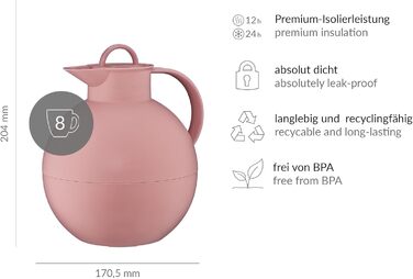 Термос Alfi Kugel 0.94л, 940 мл, Ash Rose - термоізоляційна керамічна колба, поворотний замок, дизайнерський, BPA-free