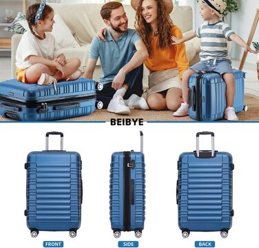 Дитячий валіза-тролик Beibye з жорстким корпусом (Турквіс, Блакитний, Набір)