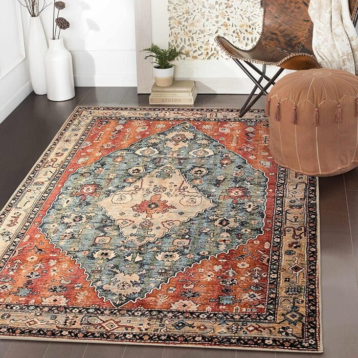 Килим KIMODE Boho, 90x150см, можна прати, короткий ворс, м'який, не ковзає, штучна вовна, східний, червоний