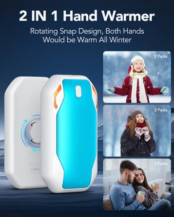 Електричні грілки для рук PHEJIE 2 шт. з 3 режимами нагріву, портативні, для активного відпочинку, кемпінгу, гольфу, подарунок для жінок та чоловіків (синьо-білі)