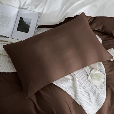 Комплект постільної білизни 200x200 Renforce Microfaser, темно-коричневий, 3 частини (1 простінь + 2 наволочки 80x80)