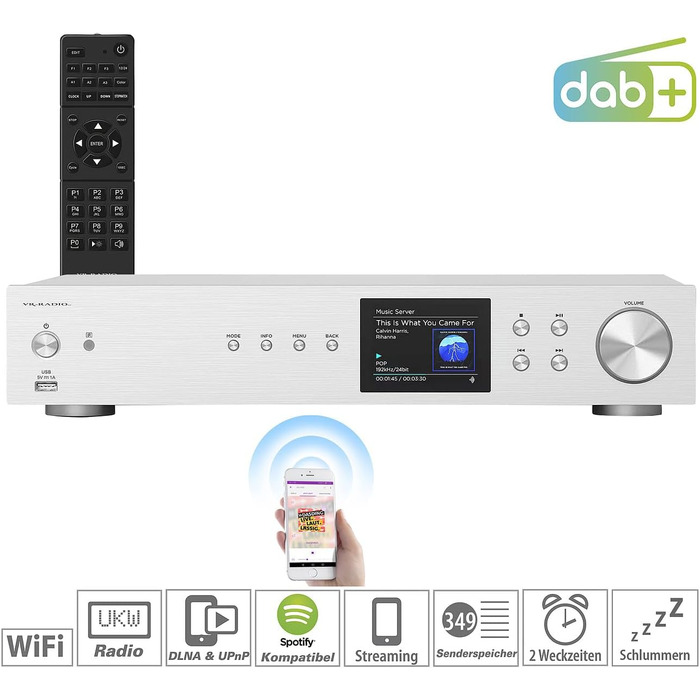 Радіо Цифровий Wi-Fi HiFi тюнер інтернет радіо, DAB, Bluetooth, Silver (DAB ресивер, підсилювач)