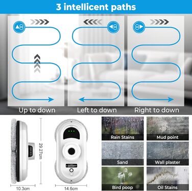 Робот для миття вікон, 5600Pa, з автоматичним розпиленням, 3 режими, інтелектуальна навігація, розпізнавання країв, пульт ДУ, система безпеки та 10 ганчірок для миття