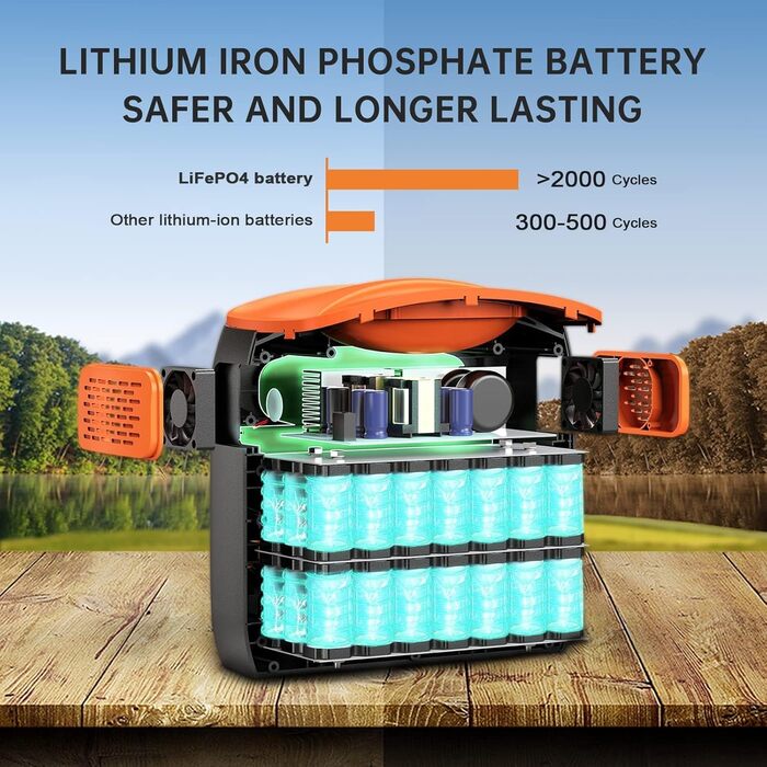 Портативна електростанція 3000W, 1102.5Wh LiMnFePO4, швидка зарядка 90хв, PD 100W, USB-C/AC/DC, сонячна панель, для кемпінгу, резервне живлення, на відкритому повітрі (Помаранчевий + Чорний)