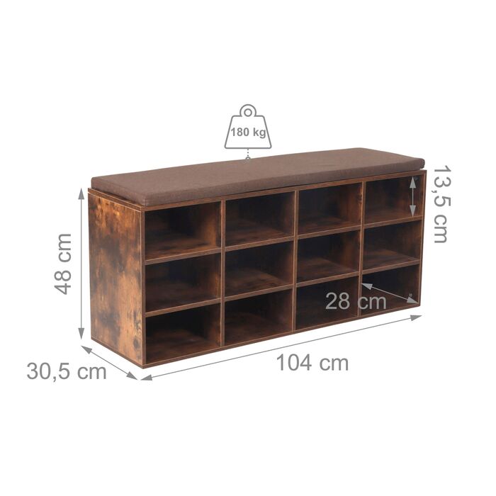 Підставка для взуття Relaxdays з м'яким сидінням та відкритими полицями