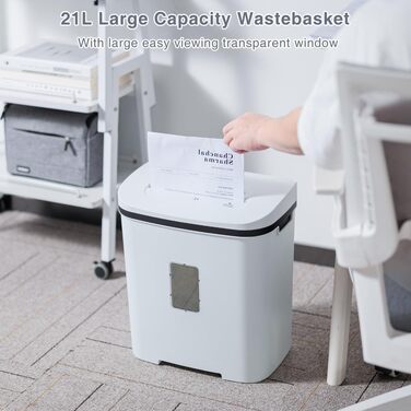 Шредер для паперу P4, 14 листів, 60 хв безперервної роботи, знищення кредитних карт та скріпок, 21л контейнер, тихий, для дому, офісу, шкіл, білий