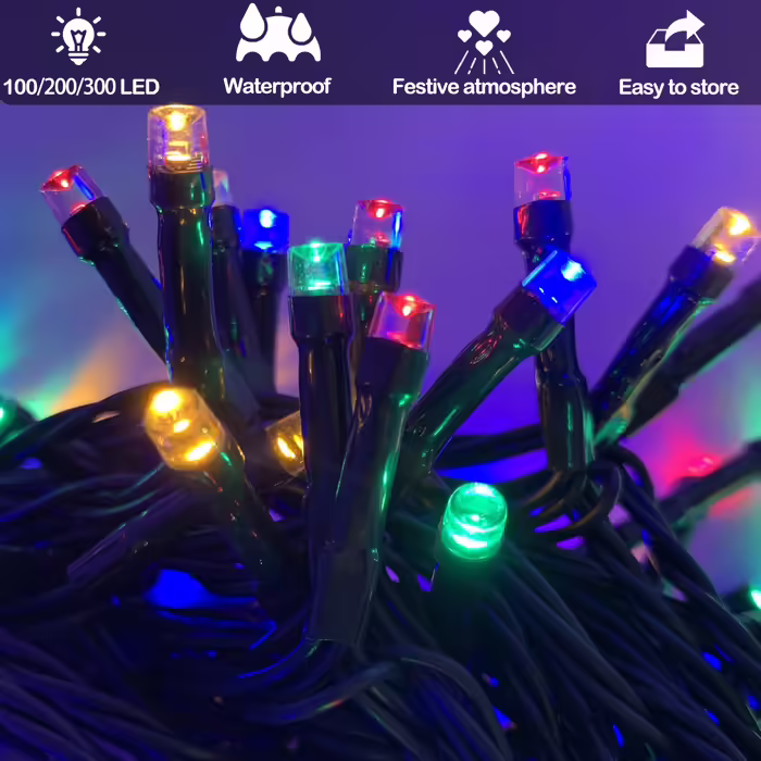 Гірлянда Meision 30 м, 300 LED, різнокольорова, для вулиці та дому, водонепроникна IP44, з таймером і 8 режимами, для балкона, саду, весілля, темно-зелений дріт