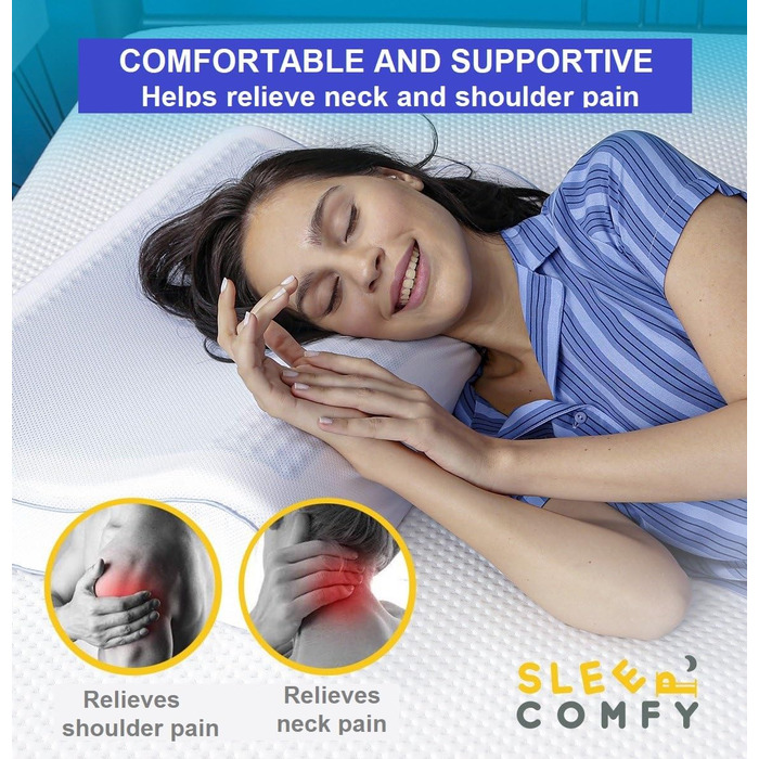 Подушка для сну Comfy Premium Gel Memory Foam: подушка для тих, хто спить на боці, з гелевим охолодженням, 60x40x14/12 см