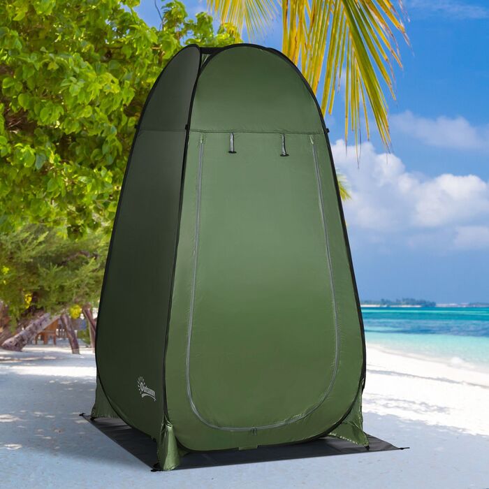 Туалетний намет для кемпінгу Outsunny Pop-Up Shower Tent для кемпінгу 126x124x189см темно-зелений з сумкою для перенесення для мобільного вуличного туалету