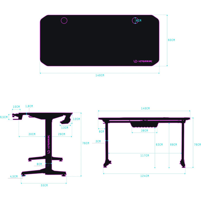 Ігровий стіл ULTRADESK FRAG V3 LED RGB - вміщує 2 монітори - сталева конструкція - 150x60 чорний