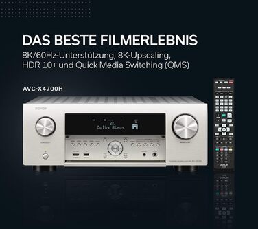 Канальний AV підсилювач Denon AVC-X4700H, 8K, Dolby Atmos, Alexa, HEOS, AirPlay 2, срібло, 9.2-