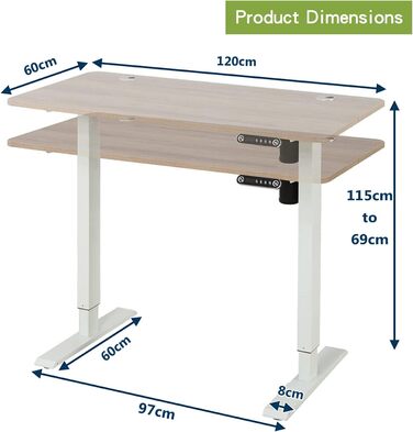 Електричний стоячий стіл Radlove з регулюванням висоти, 120x60 см, 4 пам'яті, дубова дошка для зрощування