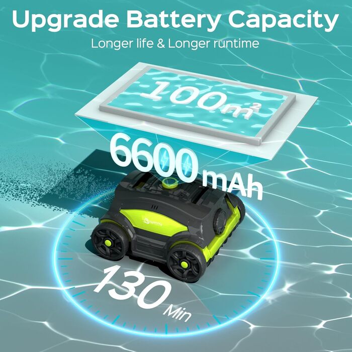 Робот-пилосос для басейну WINNY POOL CLEANER WY1103. Бездротовий, акумуляторний, час роботи 120 хв, подвійний мотор, LED-дисплей, фільтр прецизії 180μm, автоматичне паркування, для басейнів до 120 м²