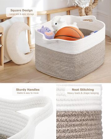 Кошики для білизни 2 шт. (63L) з бавовни, плетений, з ручками, для зберігання ковдр, одягу, іграшок, білий та коричневий