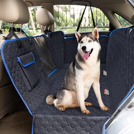 Заднє сидіння автомобіля Snocyo для собак, водонепроникне заднє сидіння для собак, стійке до подряпин автомобільне сидіння для собак з оглядовим вікном, бічним захистом і ременем безпеки, універсальний захисний килимок для заднього сидіння автомобіля, 137147 см для заднього сидіння чорний і синій