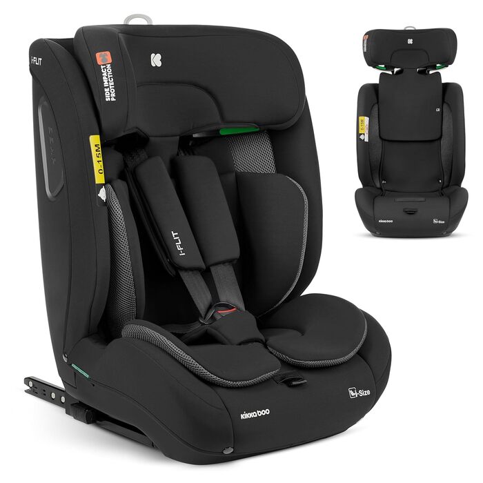 Автокрісло KikkaBoo i-Size i-FLIT 9-36 кг ISOFIX, група 1/2/3, 15 місяців - 12 років, з системою SPS, Top Tether, регульованою підголівником (чорне)