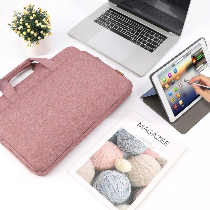 Чохол для ноутбука DOMISO 16 дюймів, сумісний з MacBook Pro (M4/M3/M2/M1) та іншими, водонепроникний, з ручкою, рожевий
