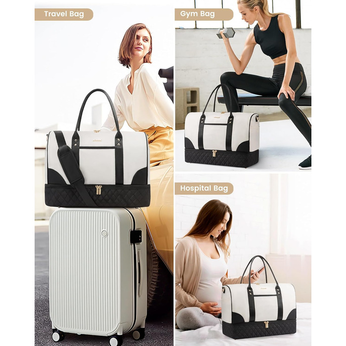 Сумка-мішок LOVEVOOK для жінок: дорожня, спортивна, з відділенням для взуття та мокрих речей, 2 шт. у наборі, 35л, бежевий & хакі