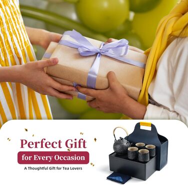 Набір для чаювання TEANAGOO: чайник 700мл + 4 чашки 205мл, дорожній, порцеляна, сірий, з підносом