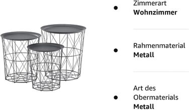 Набір з 3 металевих кошиків Журнальний столик зі знімними стільницями Диван Стіл Піднос Стіл для вітальні 3 Бічні столики (темно-сірий)