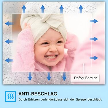 Дзеркало для ванної кімнати Badspiegel 120x70 см з підсвічуванням LED, сенсорне керування, антизапітніння, регулювання яскравості, біле світло (60x80 см)